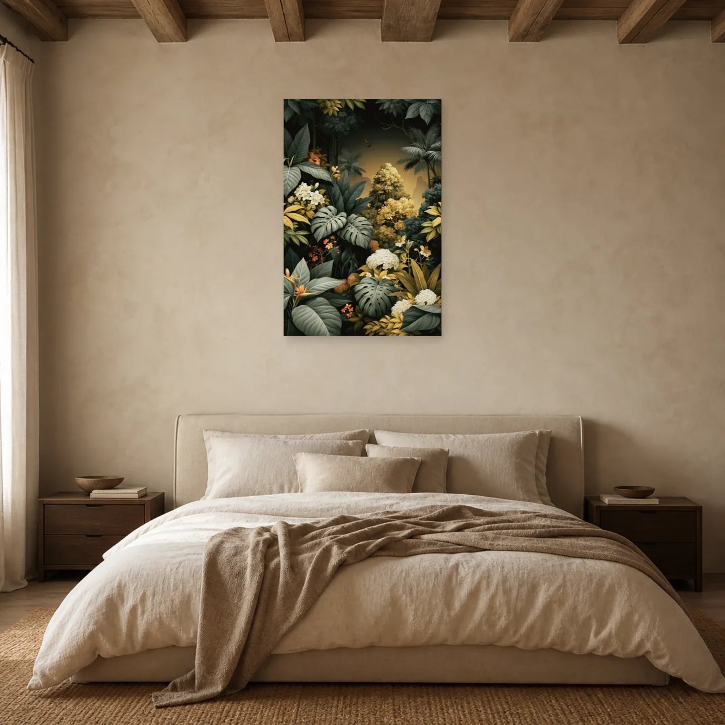 Tableau Jungle Feuillage Graphique dans une chambre apaisante