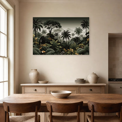 Tableau Jungle Noir et Blanc Animaux dans une salle a manger lumineuse