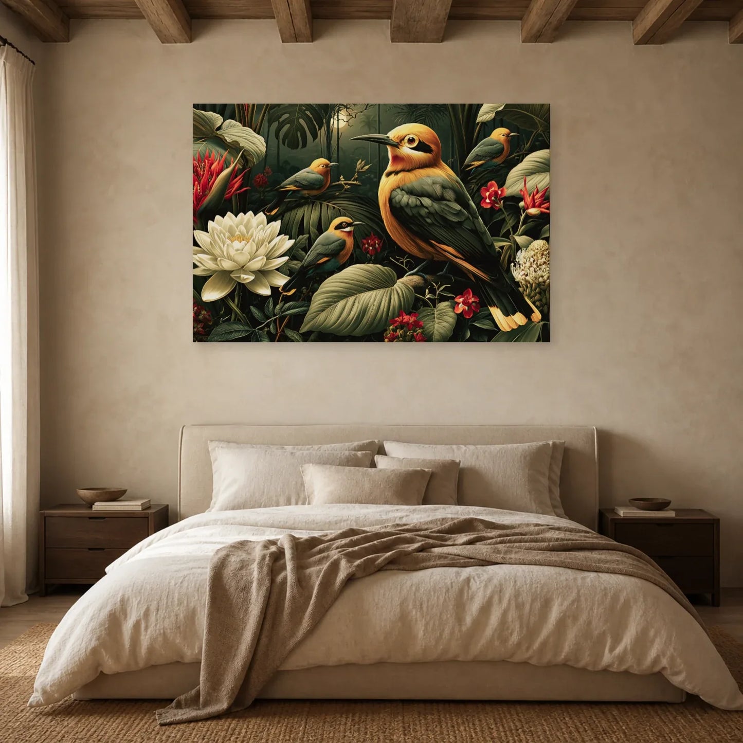 Tableau Jungle Oiseaux Exotiques Nuit dans une chambre apaisante