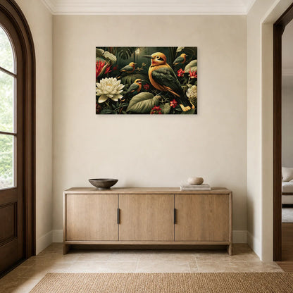 Tableau Jungle Oiseaux Exotiques Nuit dans une entree ou un couloir decore