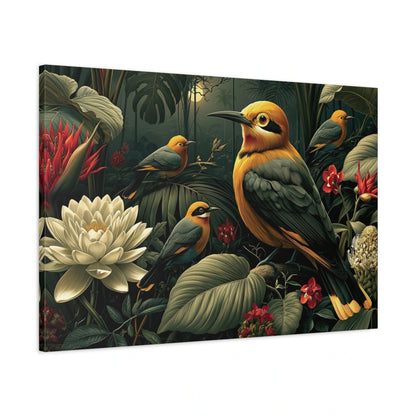 Tableau Jungle Oiseaux Exotiques Nuit - toile 3D avec bords imprimes visibles