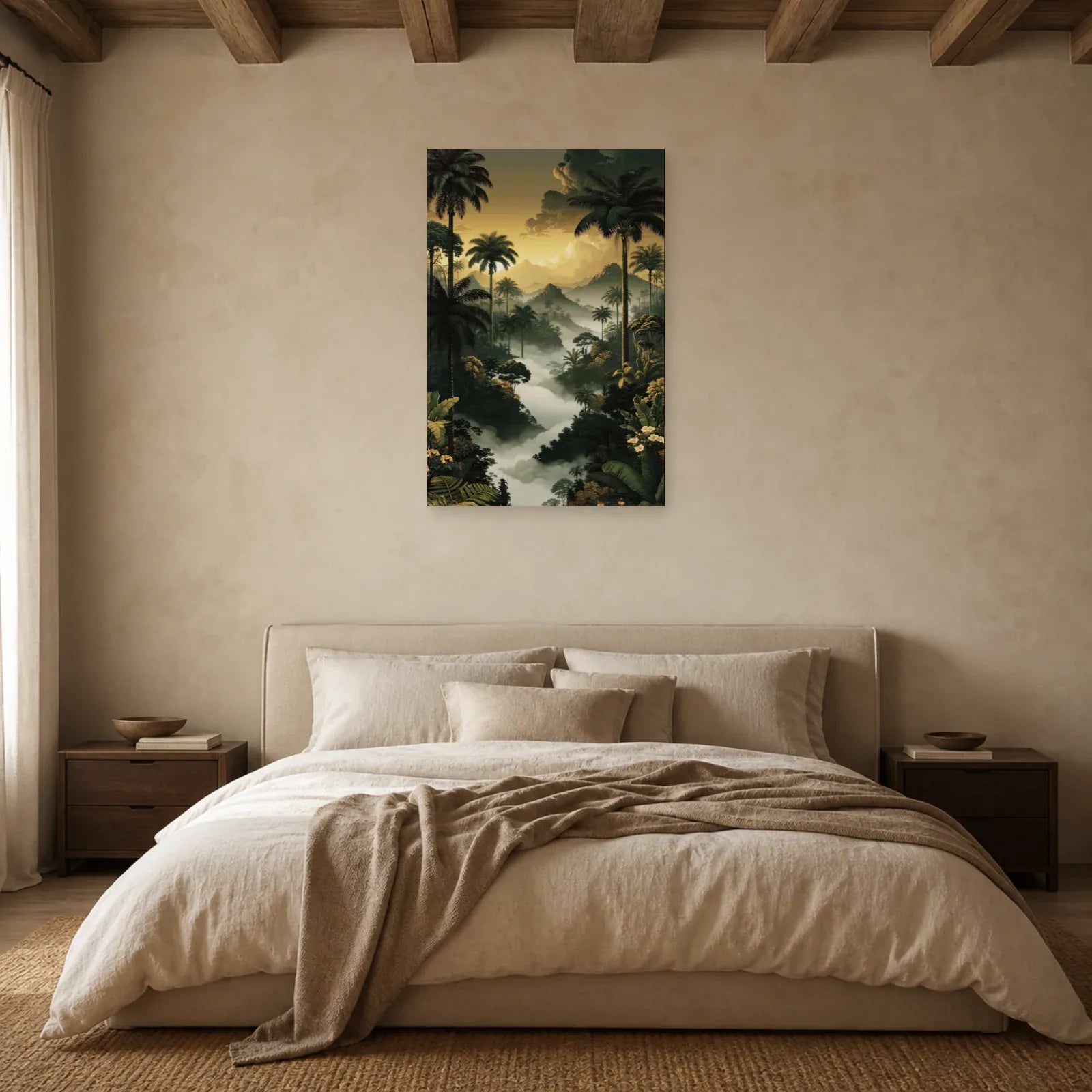 Tableau Jungle Palmiers Brume dans une chambre apaisante