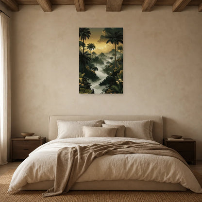 Tableau Jungle Palmiers Brume dans une chambre apaisante