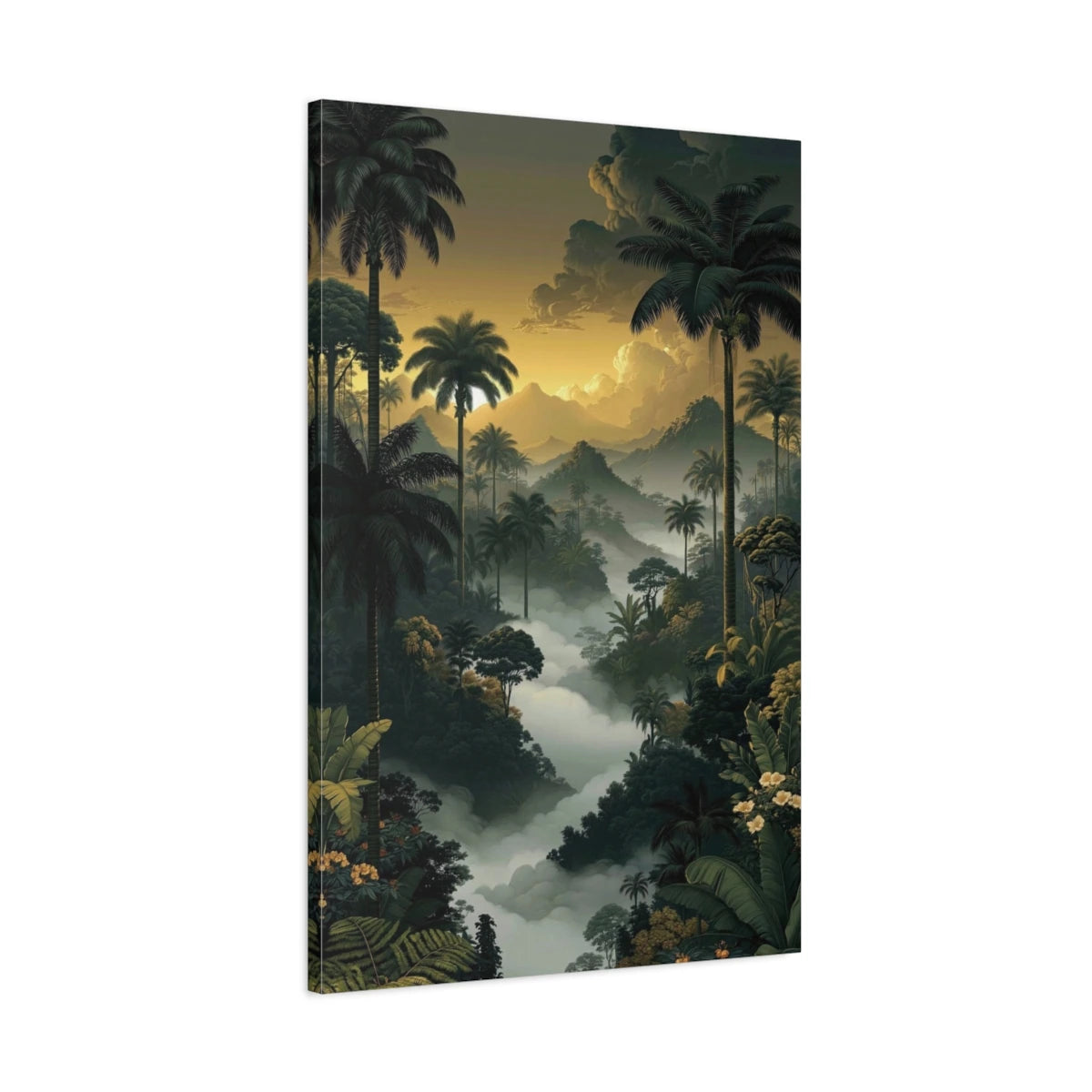 Tableau Jungle Palmiers Brume - toile 3D avec bords imprimes visibles
