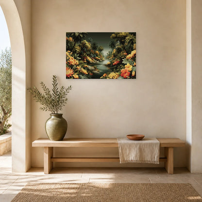 Tableau Jungle Paysage Exotique Naïf dans une entree ou un couloir decore