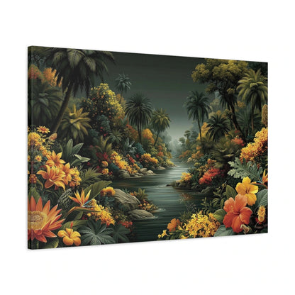 Tableau Jungle Paysage Exotique Naïf - toile 3D avec bords imprimes visibles