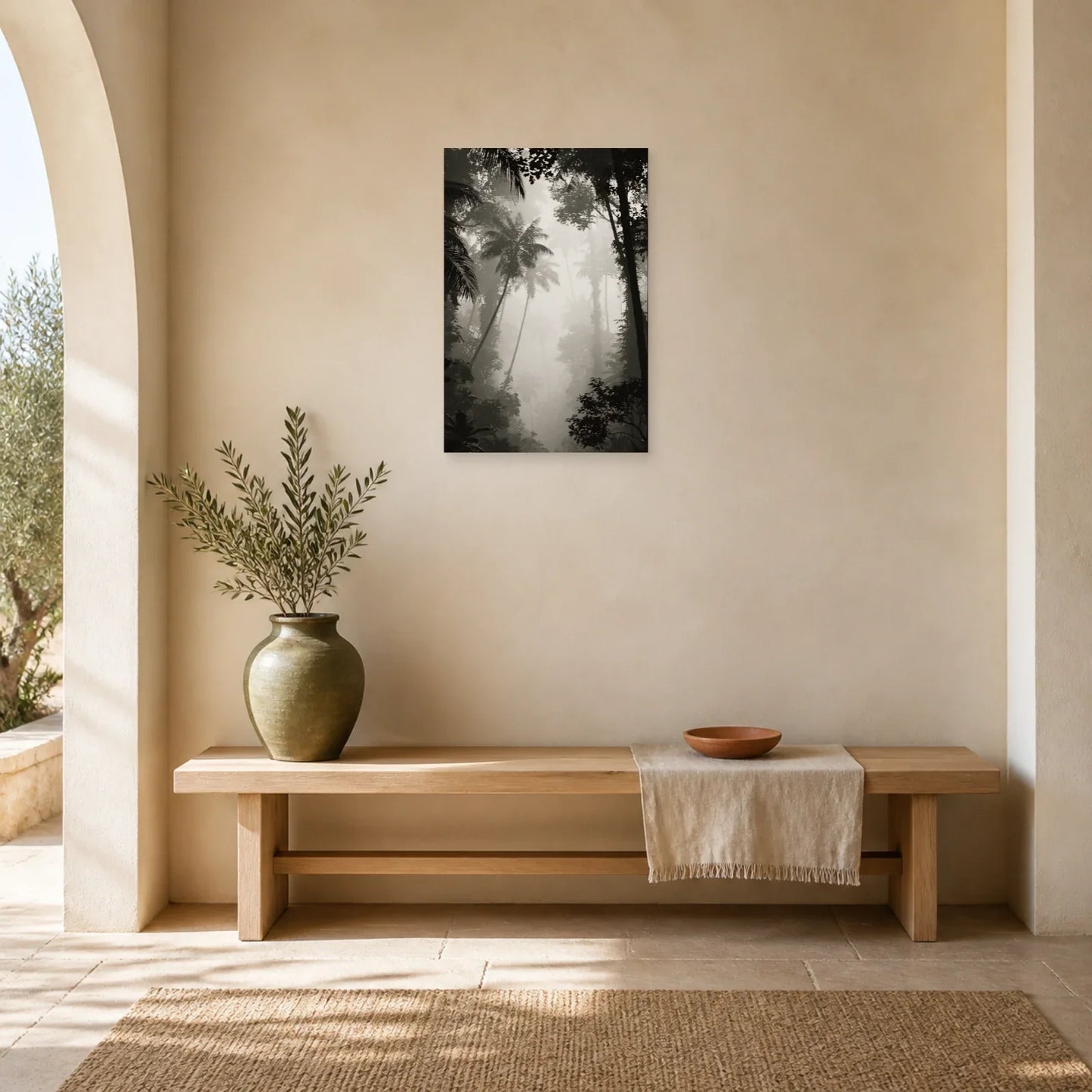 Tableau Jungle Tropicale Noir et Blanc dans une entree ou un couloir decore