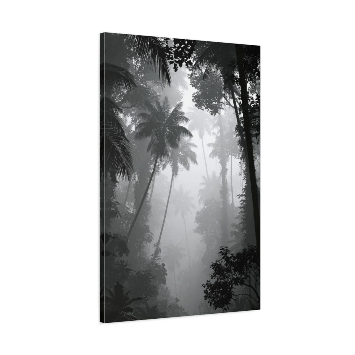 Tableau Jungle Tropicale Noir et Blanc - toile 3D avec bords imprimes visibles