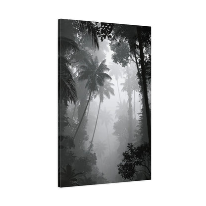 Tableau Jungle Tropicale Noir et Blanc - toile 3D avec bords imprimes visibles