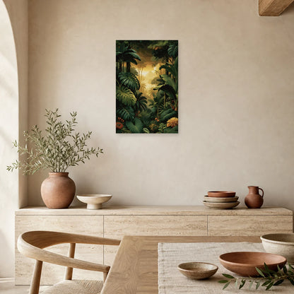 Tableau Jungle XXL Canopée dans une salle a manger lumineuse