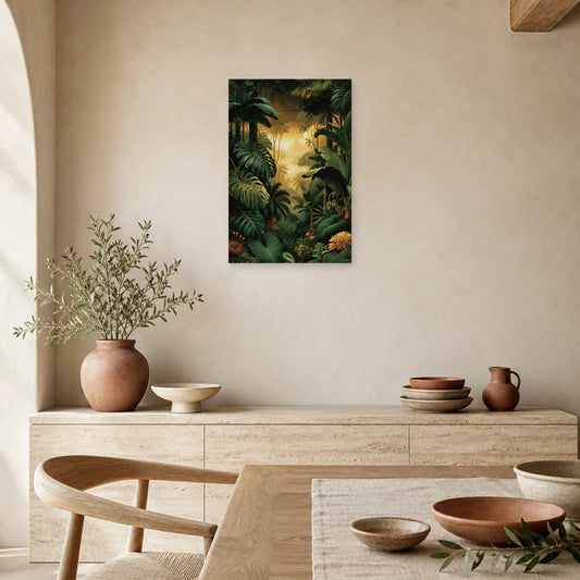 Tableau Jungle XXL Canopée dans une salle a manger lumineuse