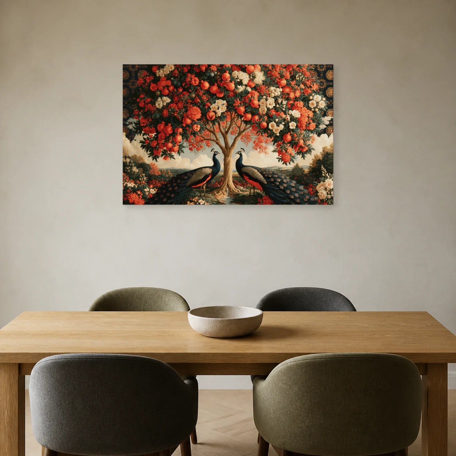 Tableau Kalpavriksha Arbre de Vie présenté dans une salle à manger - Art Virtuoso