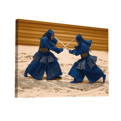 Product Hero 3D WebP Tableau Kendo – Duel Indigo sur Cercle de Silence - Art Virtuoso
