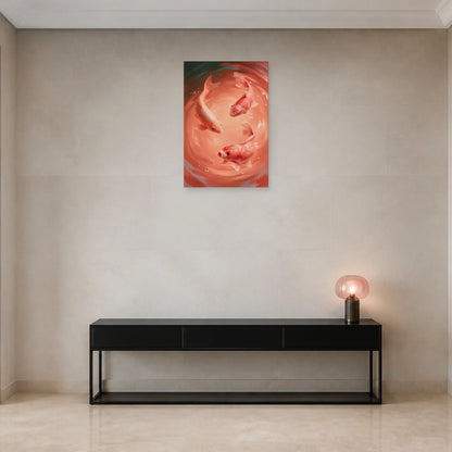 Tableau Koï Rose présenté dans une entrée - Art Virtuoso