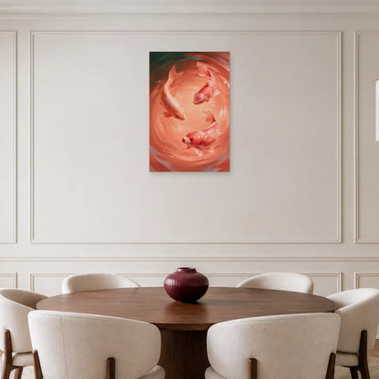Tableau Koï Rose présenté dans une salle à manger - Art Virtuoso