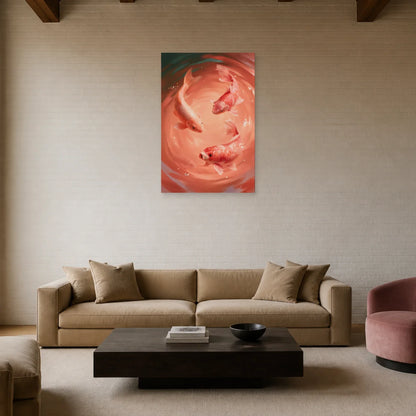 Tableau Koï Rose présenté dans un salon - Art Virtuoso