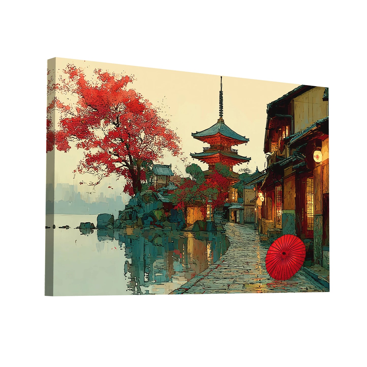 Product Hero 3D WebP Tableau Kyoto – Chemin des Lanternes et Pagode d’Érable - Art Virtuoso