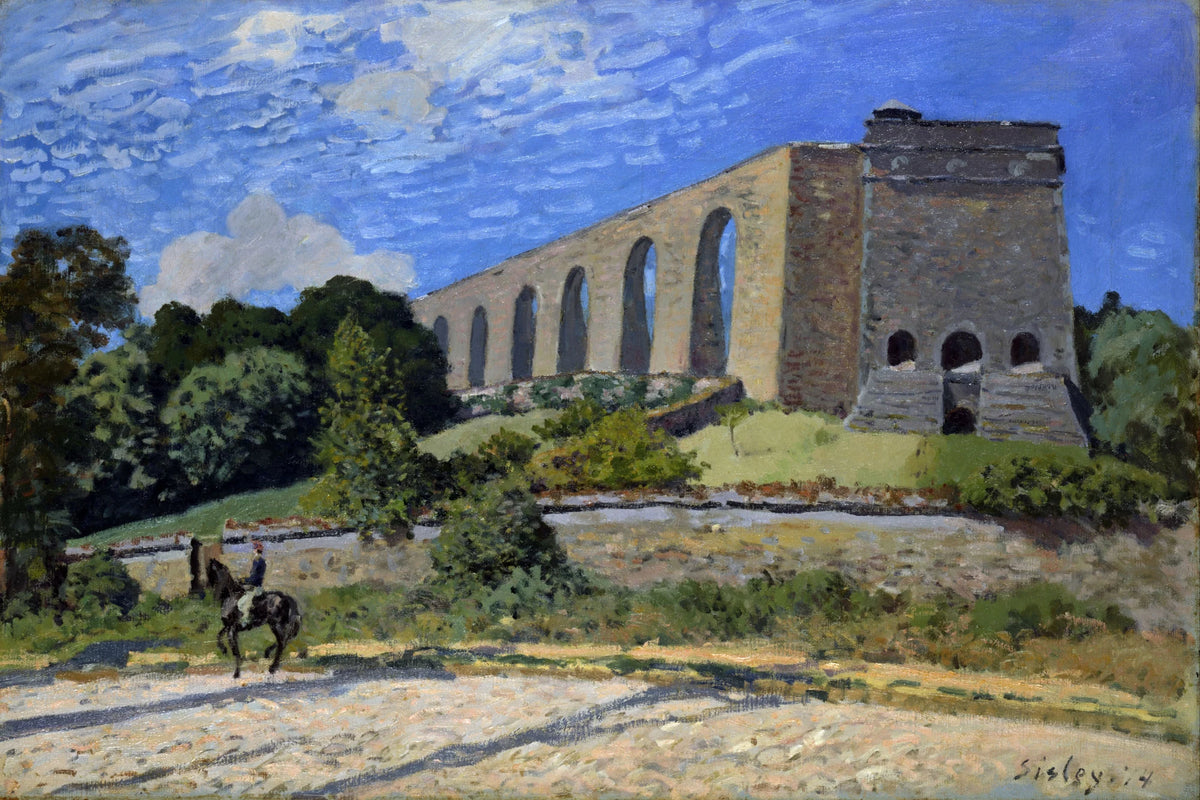 Aqueduc de pierre dominant un chemin avec un cavalier – toile format M