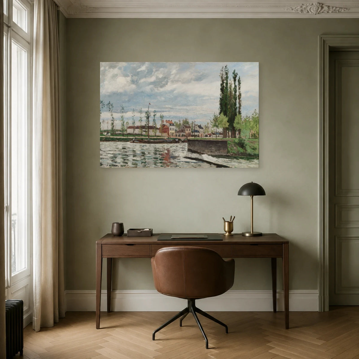 Tableau L'Écluse à Pontoise – Camille Pissarro dans un bureau - Art Virtuoso