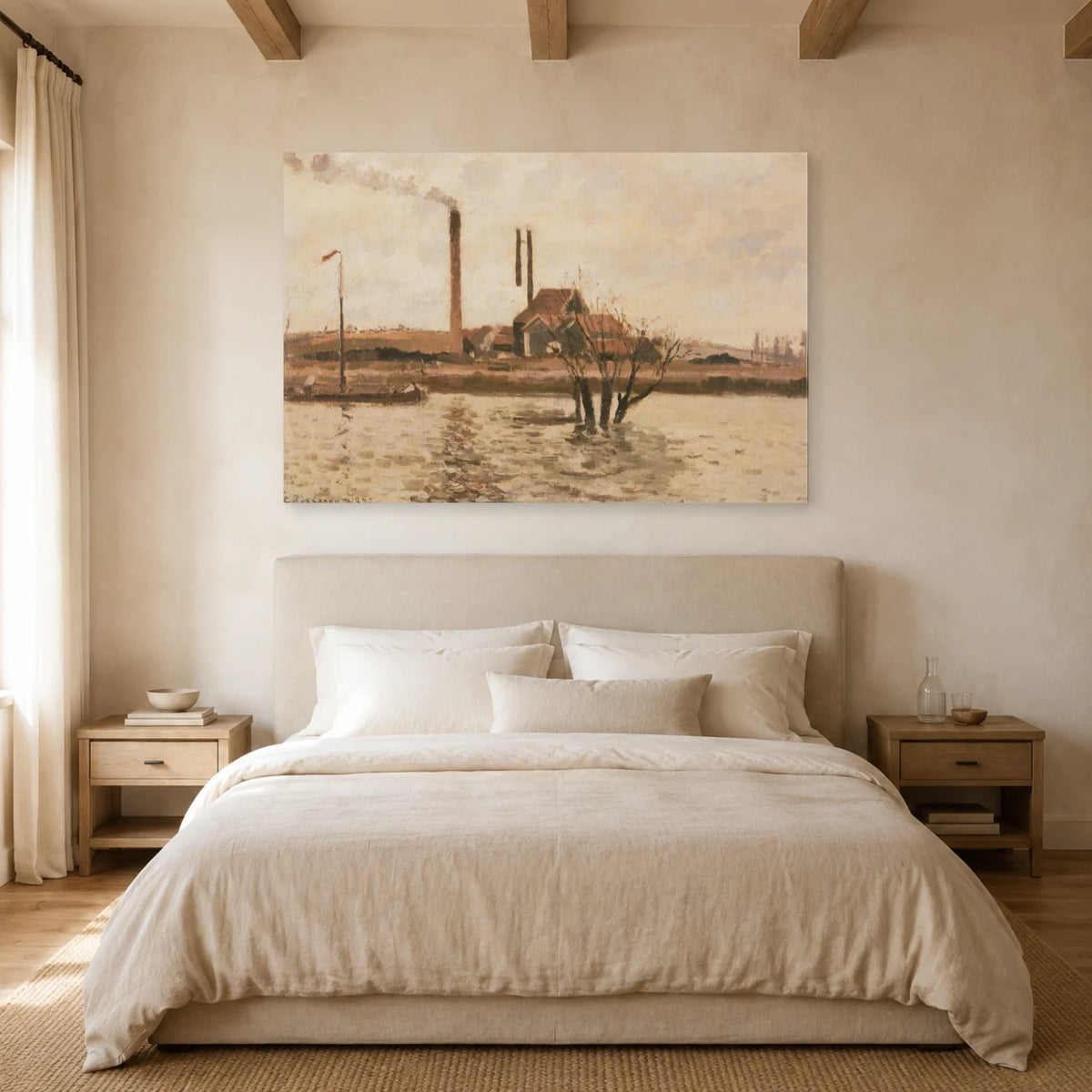 Tableau La Crue de l'Oise à Pontoise – Camille Pissarro dans une chambre - Art Virtuoso