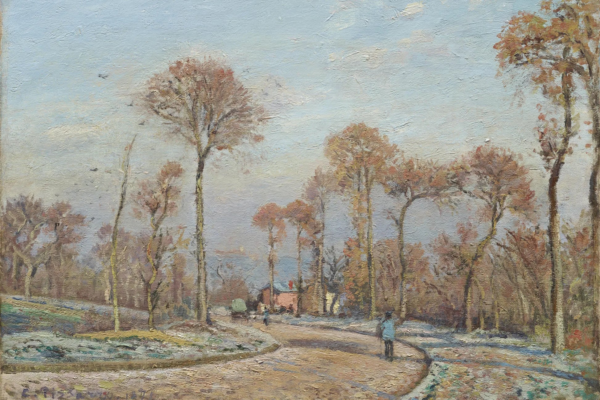 Tableau La Route de Versailles à Louveciennes, gelée matinale – Camille Pissarro - impression sur toile, format S