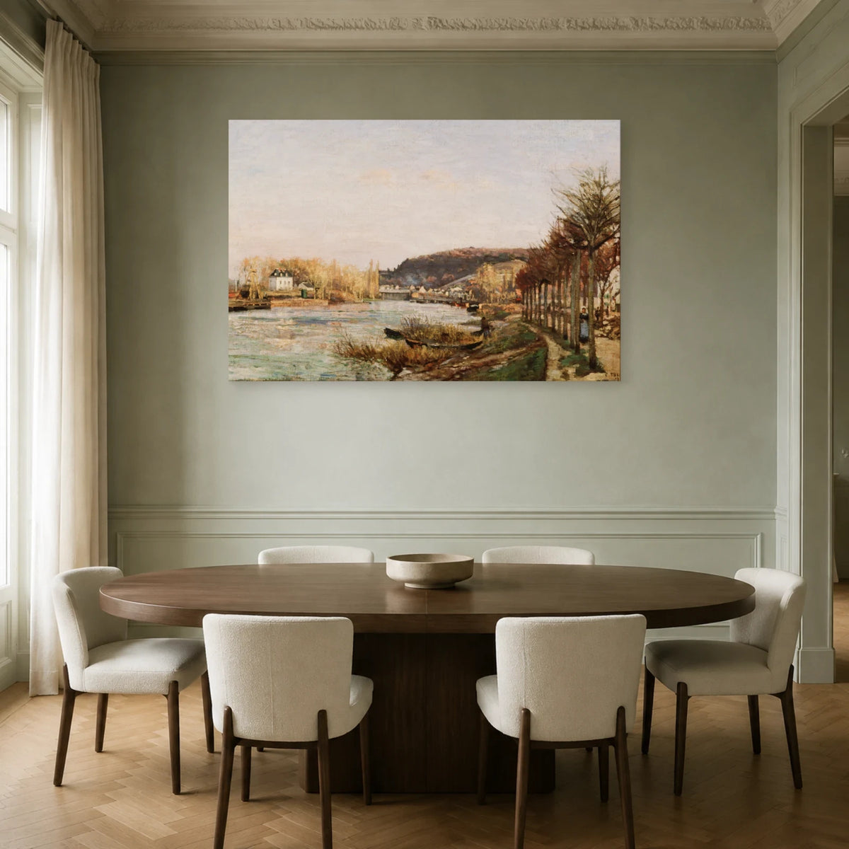 Tableau La Seine à Bougival – Camille Pissarro dans une salle à manger - Art Virtuoso