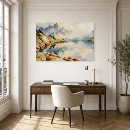 Tableau Lac Montagne Peinture - Reflets Alpins dans un bureau - Art Virtuoso