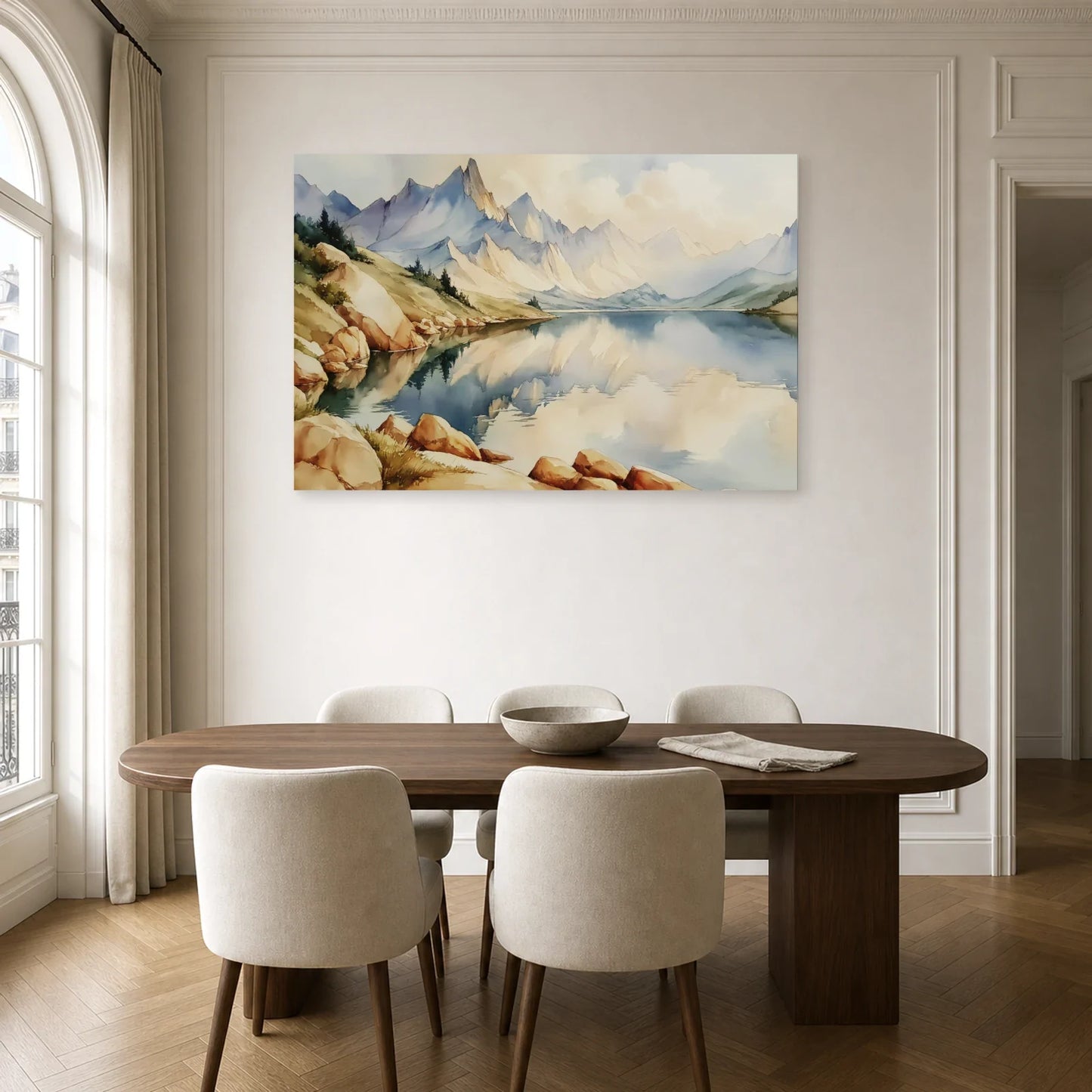 Tableau Lac Montagne Peinture - Reflets Alpins dans une cuisine - Art Virtuoso