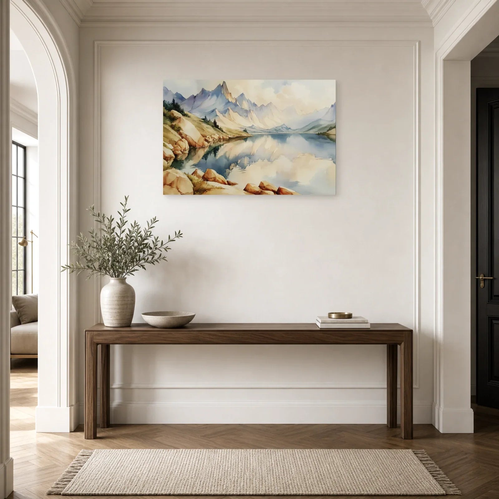 Tableau Lac Montagne Peinture - Reflets Alpins dans une entree ou un couloir - Art Virtuoso