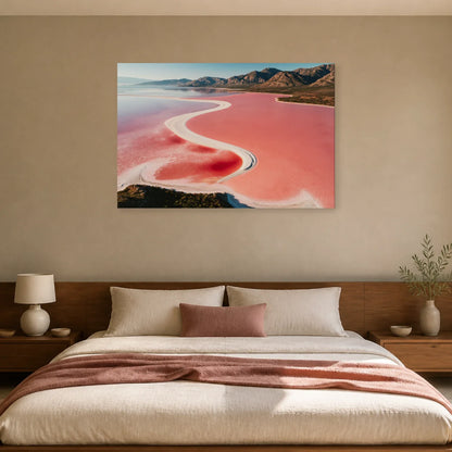 Tableau Lac Rose présenté dans une chambre - Art Virtuoso