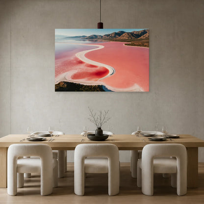 Tableau Lac Rose présenté dans une salle à manger - Art Virtuoso