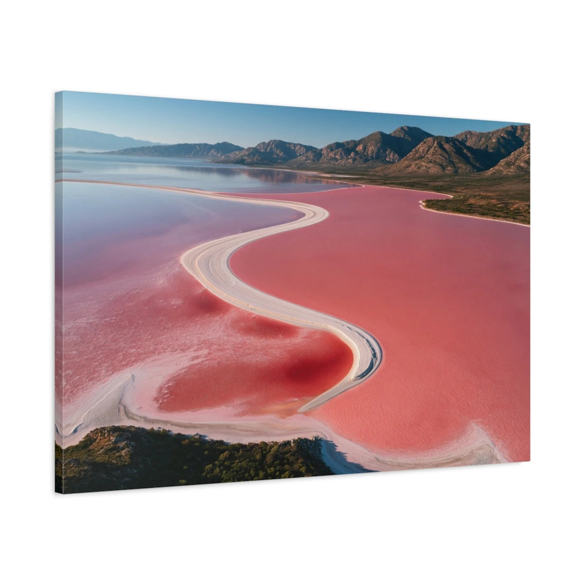 Tableau Lac Rose, vue latérale de la toile avec bords imprimés - Art Virtuoso
