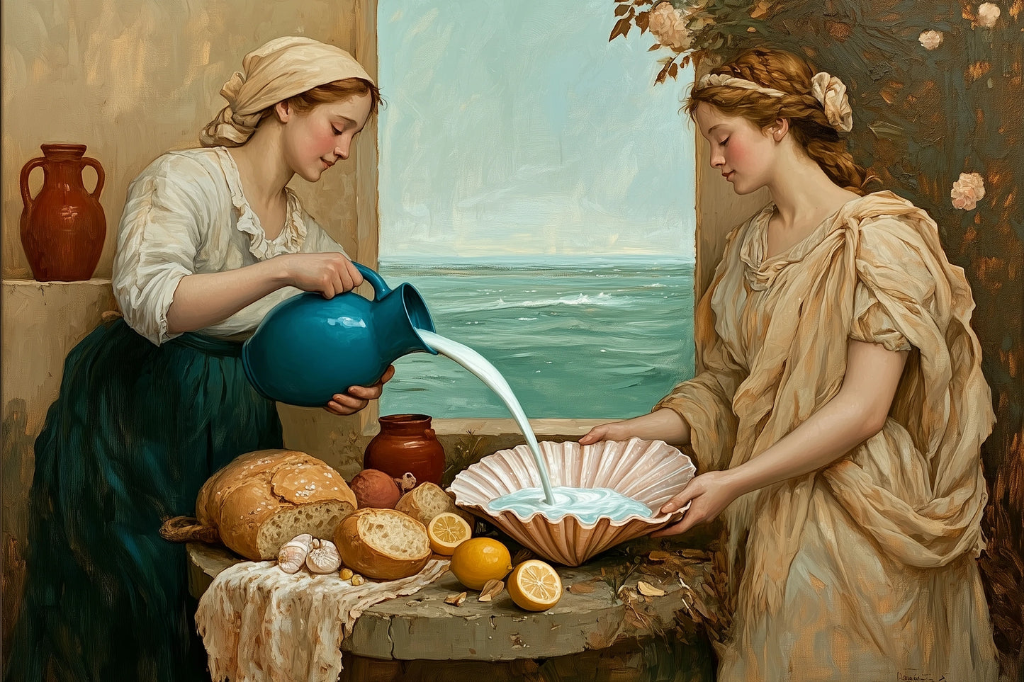 Laitière et Vénus devant la mer turquoise, format M