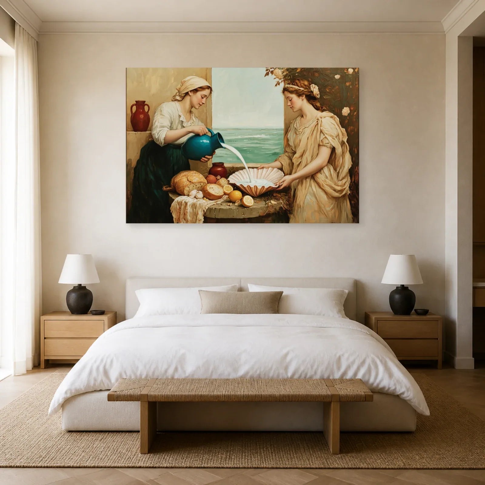 Scène à la coquille et à la mer dans une chambre beige