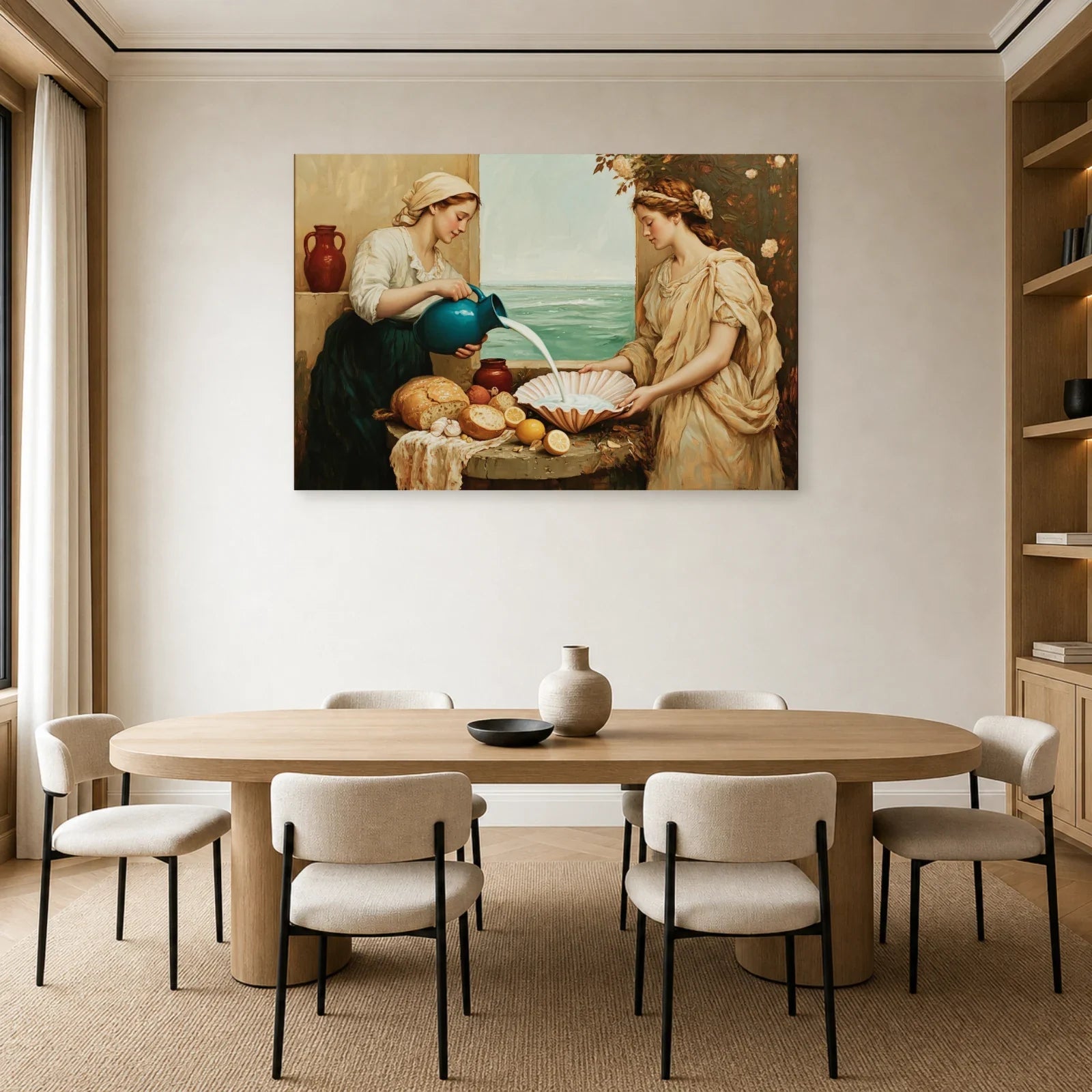 Tableau Laitière et Vénus au-dessus d'une table à manger