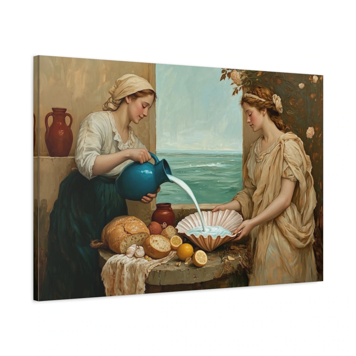 Vue 3D de côté du tableau Laitière revisitée avec Vénus