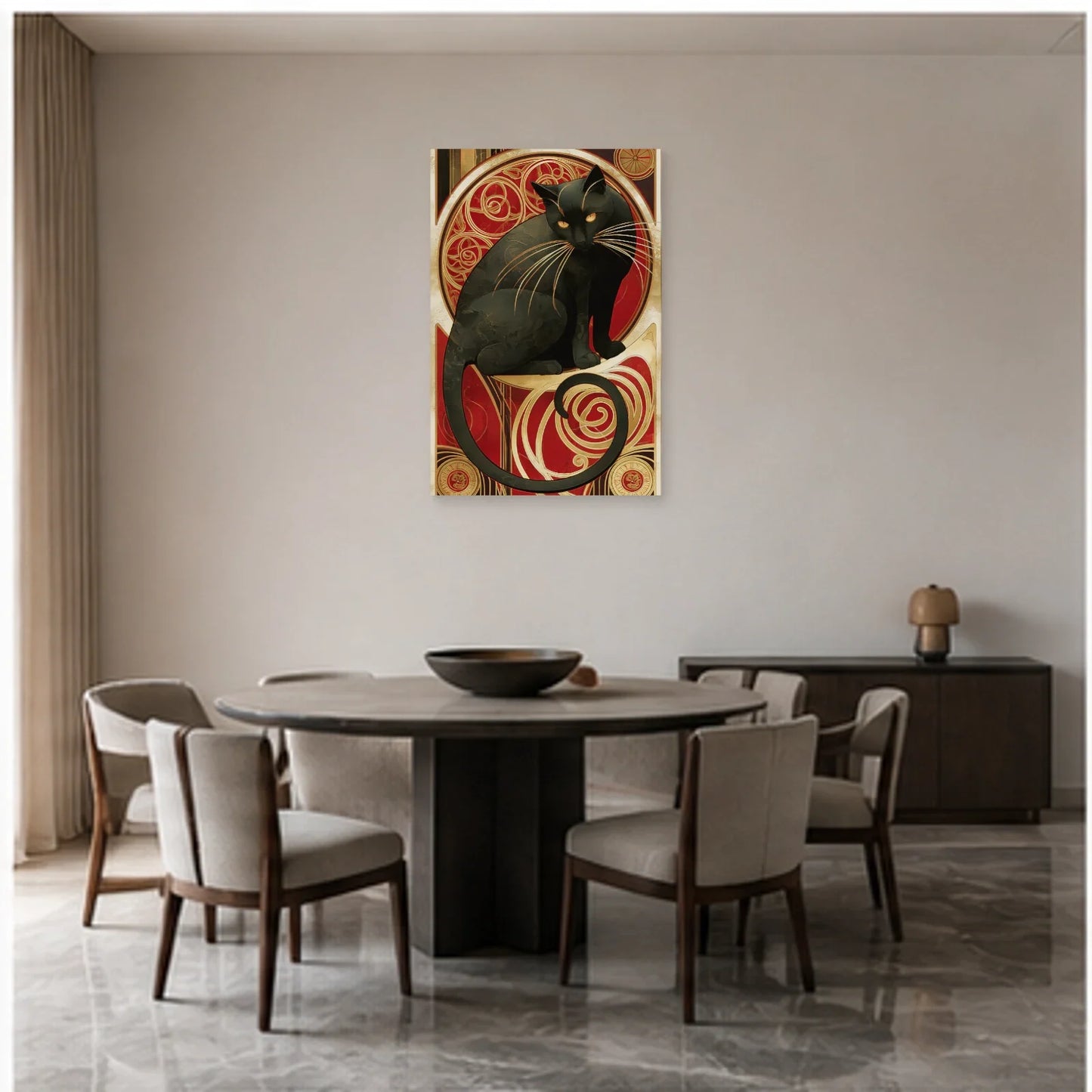 Tableau Le Chat Noir Art Nouveau Paris Revisité dans une salle à manger - Art Virtuoso