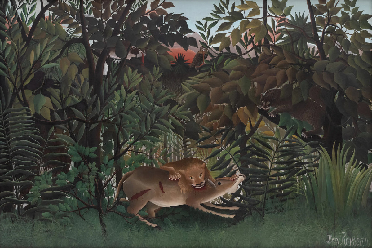 Tableau Le Lion ayant faim se jette sur l’antilope – Henri Rousseau - impression sur toile, format M