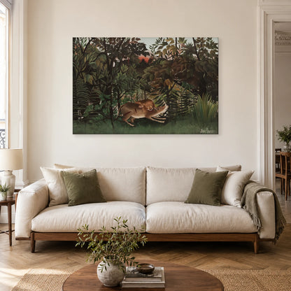 Tableau Le Lion ayant faim se jette sur l’antilope – Henri Rousseau dans un salon - Art Virtuoso