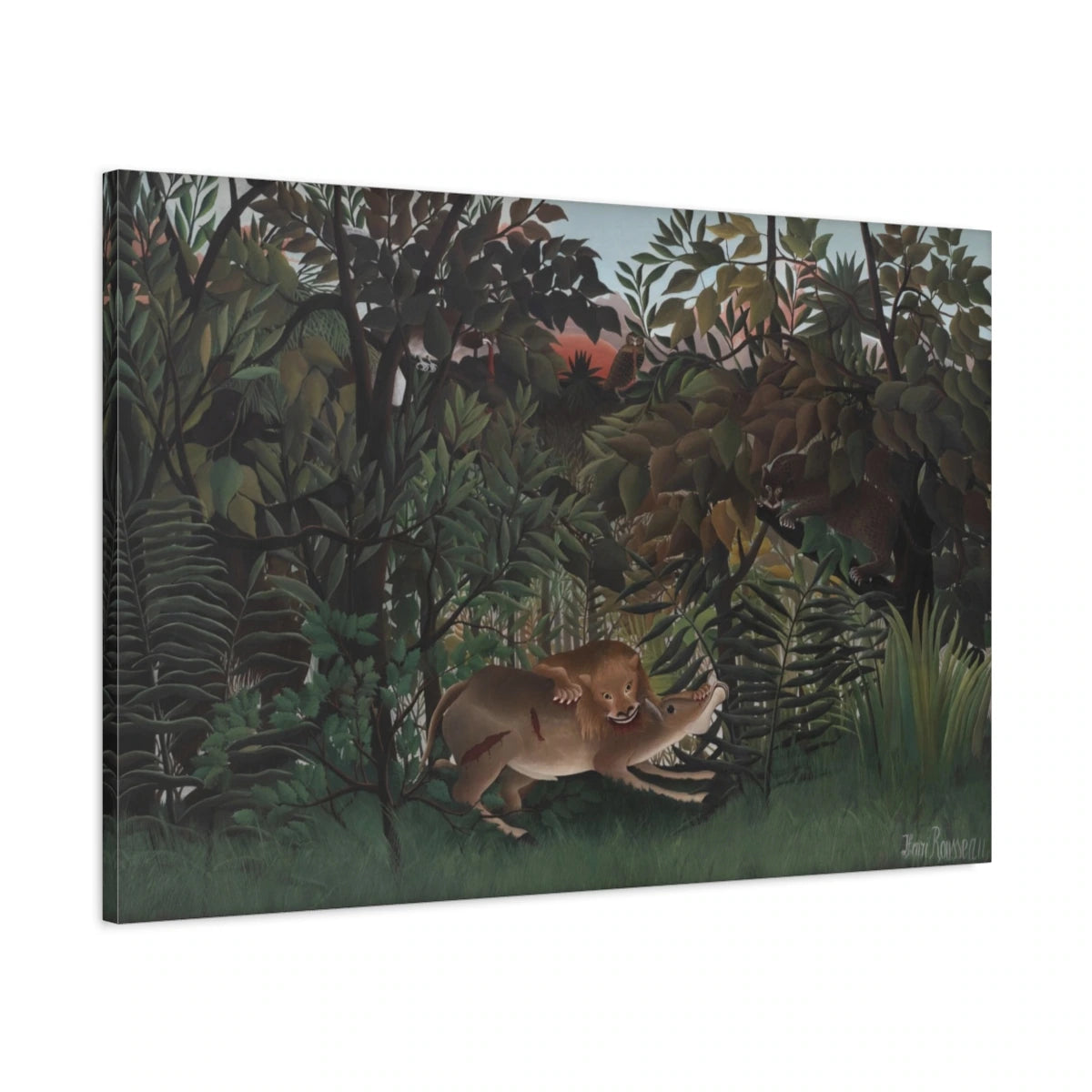 Tableau Le Lion ayant faim se jette sur l’antilope – Henri Rousseau - toile 3D avec bords imprimés - Art Virtuoso
