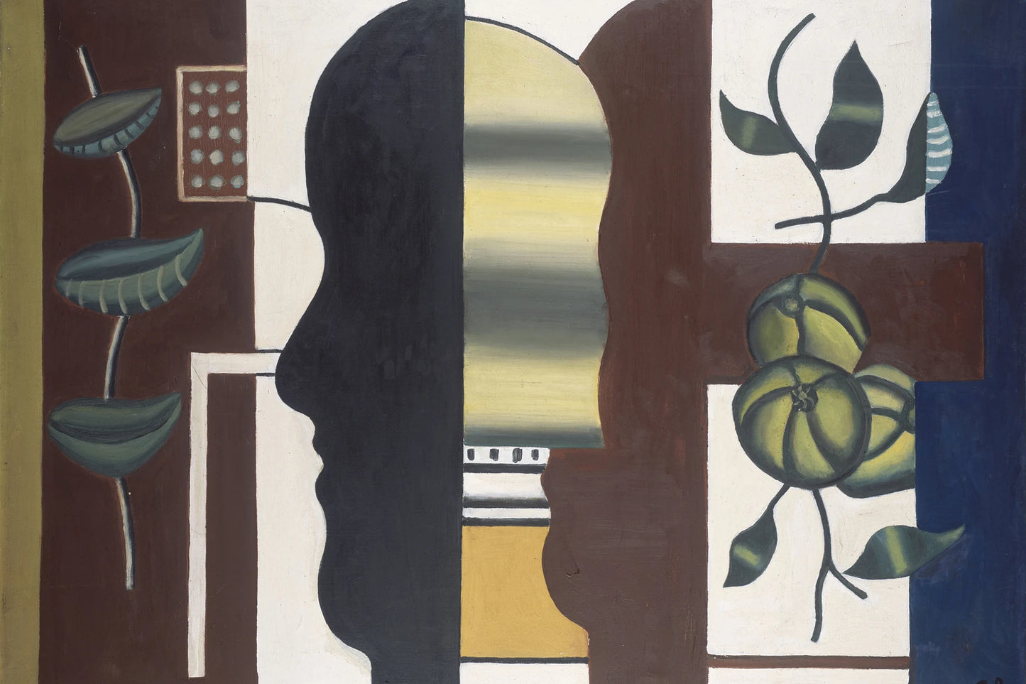 Doubles profils et fruits verts dans une œuvre de 1928, toile taille L