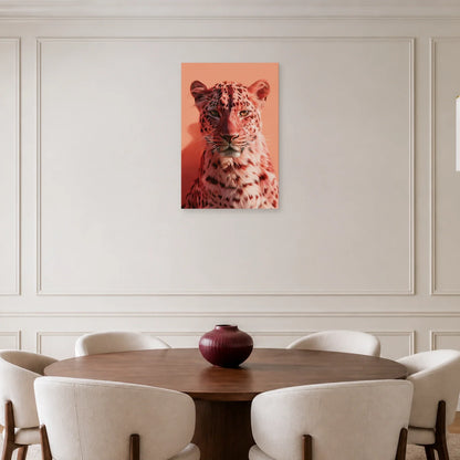 Tableau Léopard Rose présenté dans une salle à manger - Art Virtuoso