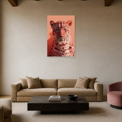 Tableau Léopard Rose présenté dans un salon - Art Virtuoso