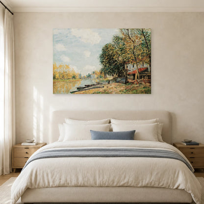Tableau Les Bords du Loing à Moret – Alfred Sisley dans une chambre - Art Virtuoso