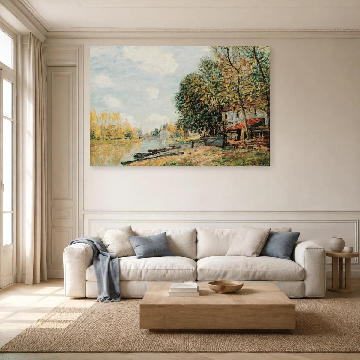 Tableau Les Bords du Loing à Moret – Alfred Sisley dans un salon - Art Virtuoso