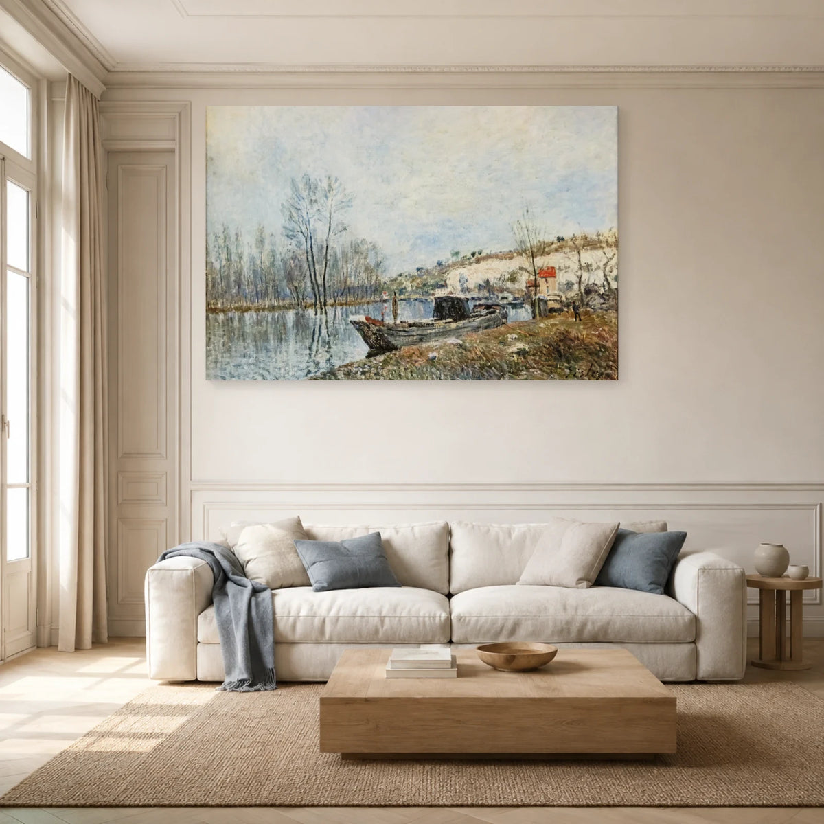 Tableau Les Bords du Loing vers Moret – Alfred Sisley dans un salon - Art Virtuoso