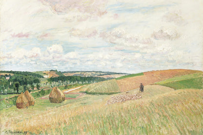 Tableau Les Coteaux de Thierceville, meules, berger et troupeau – Camille Pissarro - impression sur toile, format M