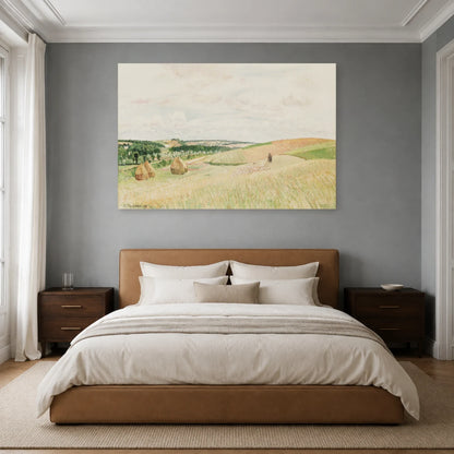 Tableau Les Coteaux de Thierceville, meules, berger et troupeau – Camille Pissarro dans une chambre - Art Virtuoso