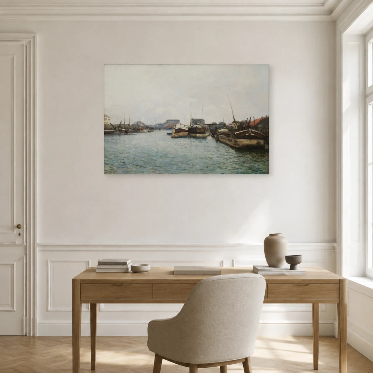 Tableau Les Péniches – Alfred Sisley dans un bureau - Art Virtuoso