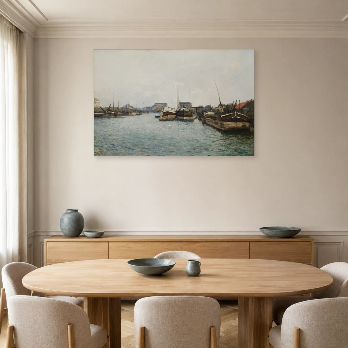 Tableau Les Péniches – Alfred Sisley dans une salle à manger - Art Virtuoso